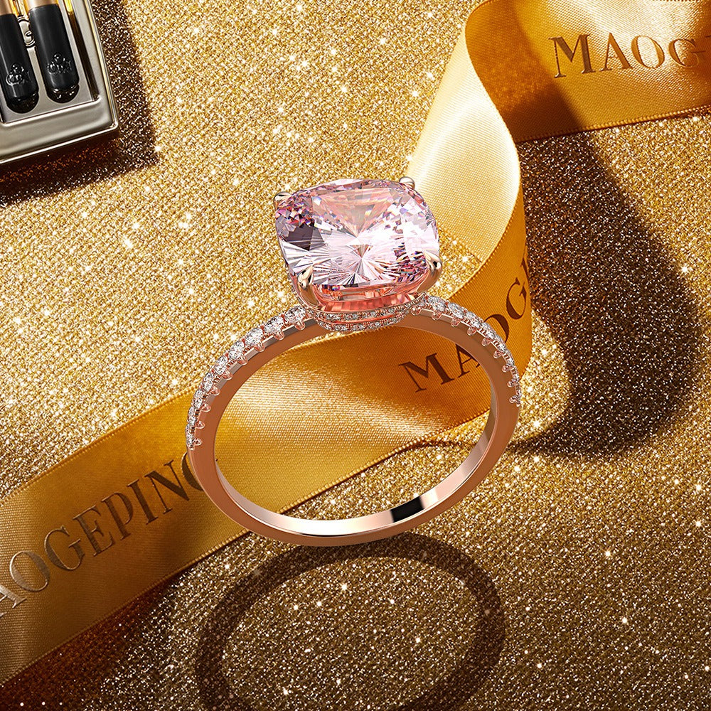 OliyaDesign 5-Carat Square Pink Diamond Ring With 10*10mm High Carbon Diamonds