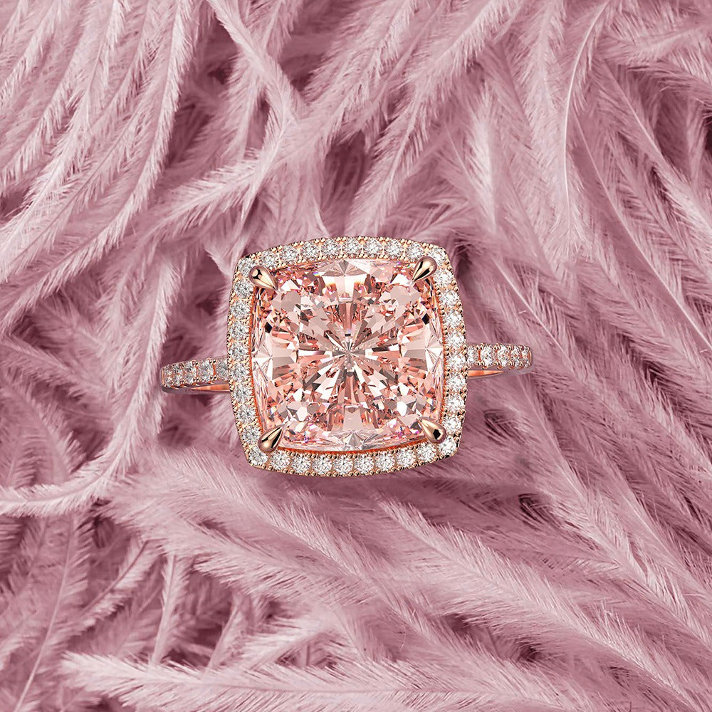 OliyaDesign 5-carat Morgan Pink Square 10*10 High Carbon Diamond Ring