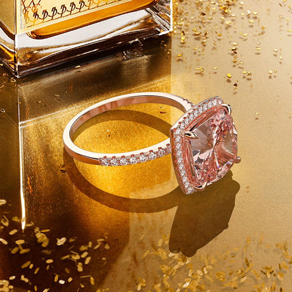 OliyaDesign 5-carat Morgan Pink Square 10*10 High Carbon Diamond Ring