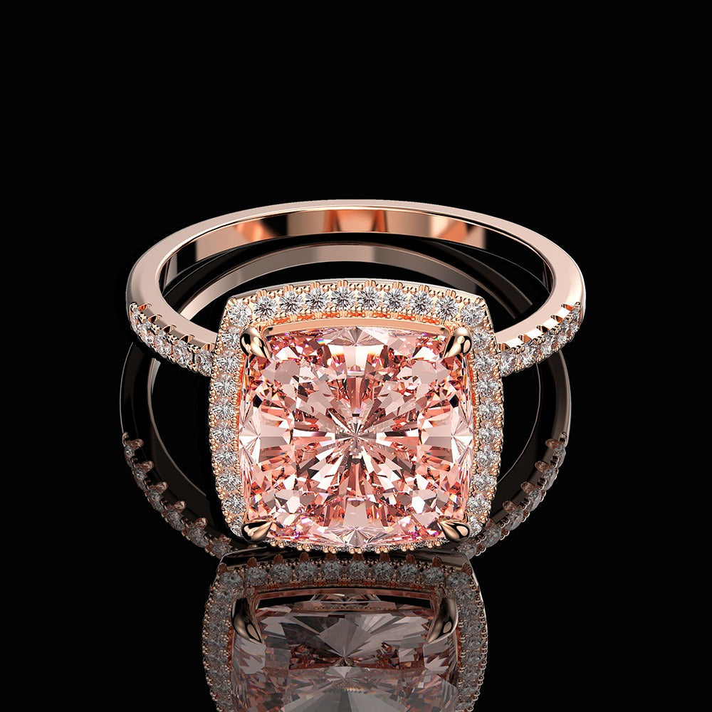 OliyaDesign 5-carat Morgan Pink Square 10*10 High Carbon Diamond Ring