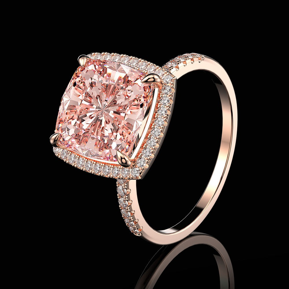 OliyaDesign 5-carat Morgan Pink Square 10*10 High Carbon Diamond Ring