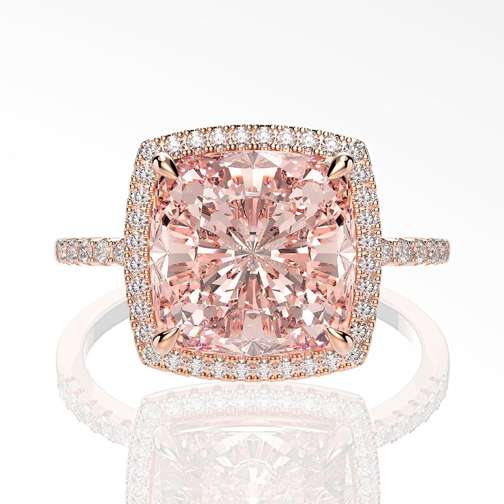 OliyaDesign 5-carat Morgan Pink Square 10*10 High Carbon Diamond Ring