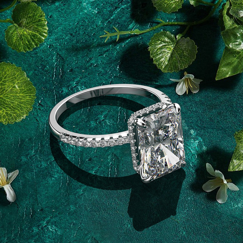 OliyaDesign 4Ct High-Carbon Diamond 8*11 Rectangular Emerald Ring