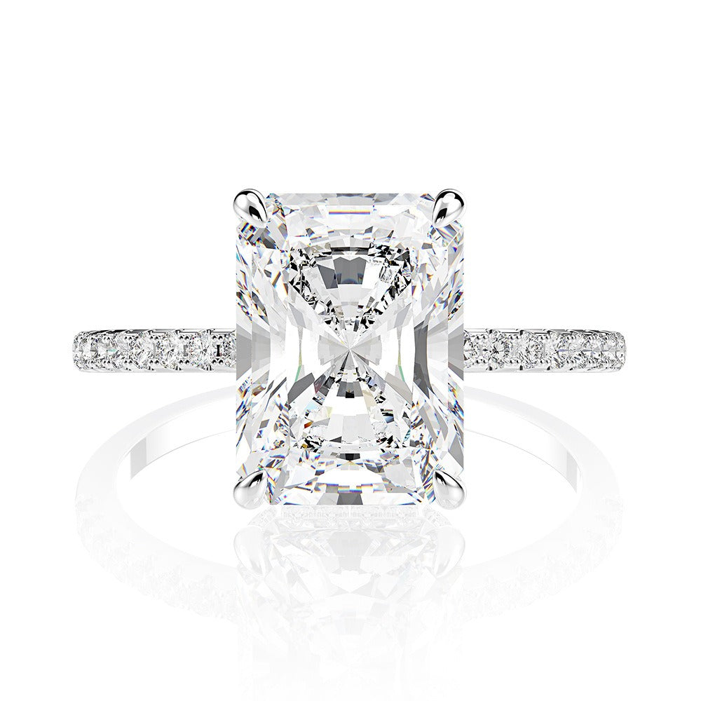 OliyaDesign 4Ct High-Carbon Diamond 8*11 Rectangular Emerald Ring