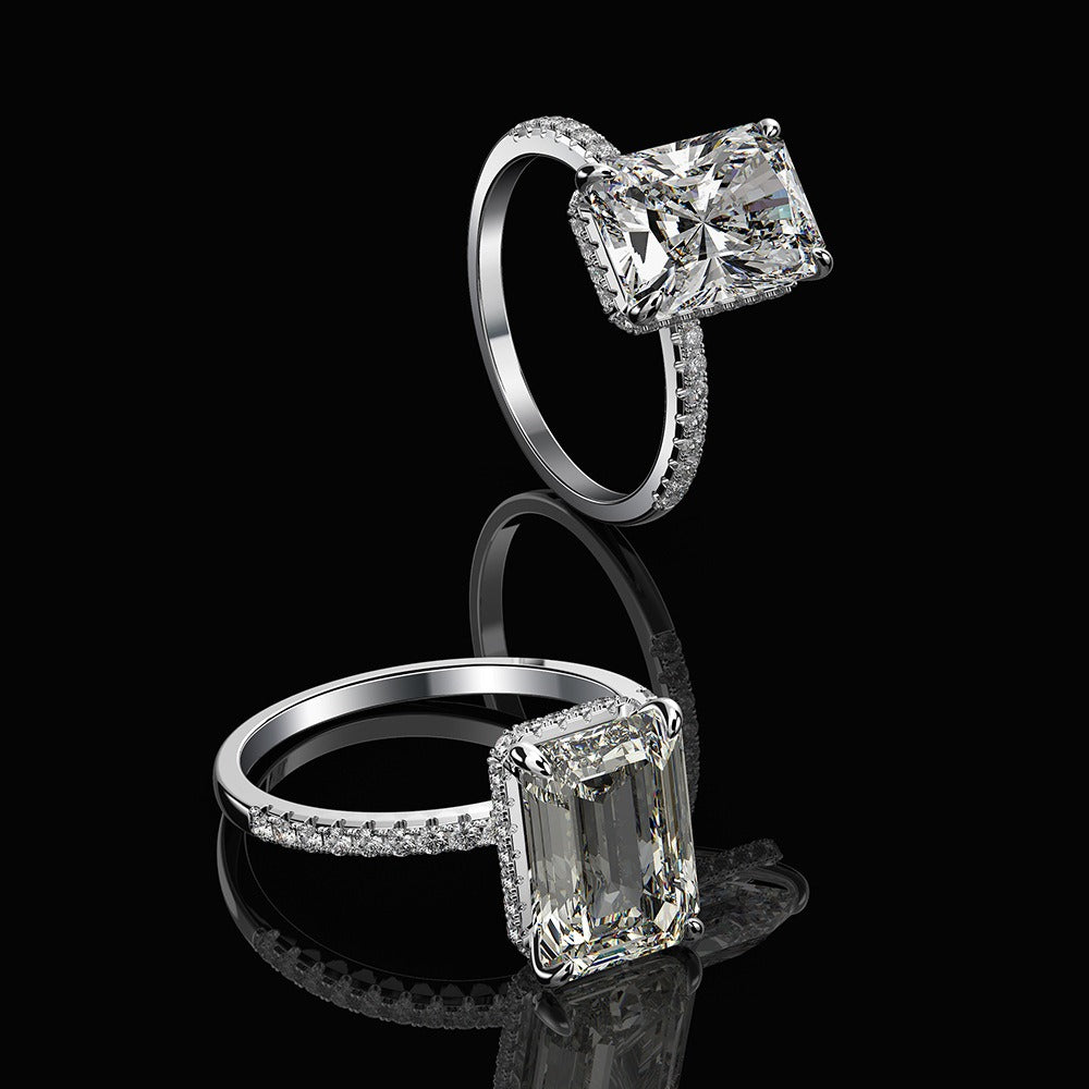 OliyaDesign 4Ct High-Carbon Diamond 8*11 Rectangular Emerald Ring