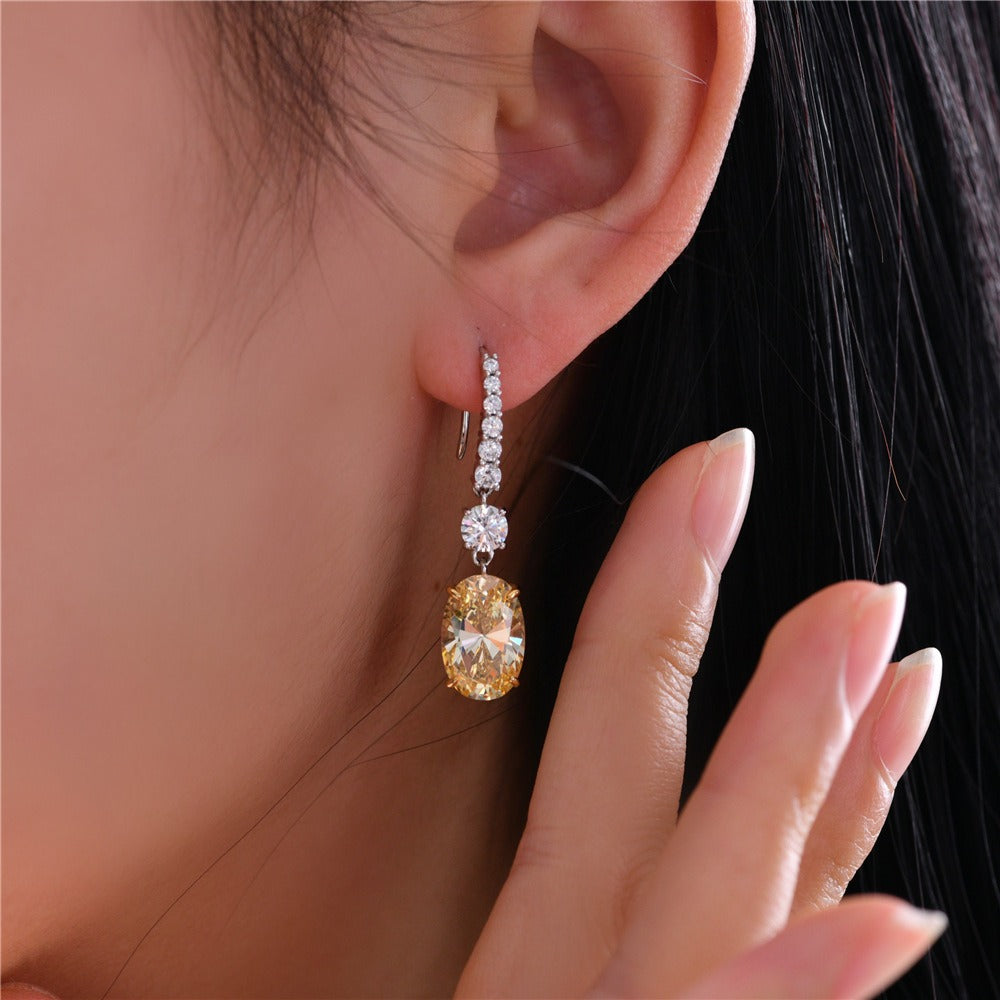 OliyaDesign 8*12 Oval-Shaped, Pointed Bottom, 3-Carat 925 Sterling Silver Ear Hooks