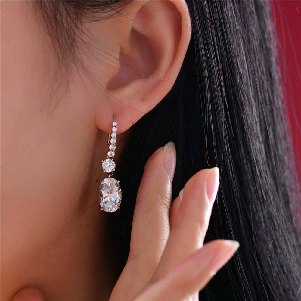 OliyaDesign 8*12 Oval-Shaped, Pointed Bottom, 3-Carat 925 Sterling Silver Ear Hooks