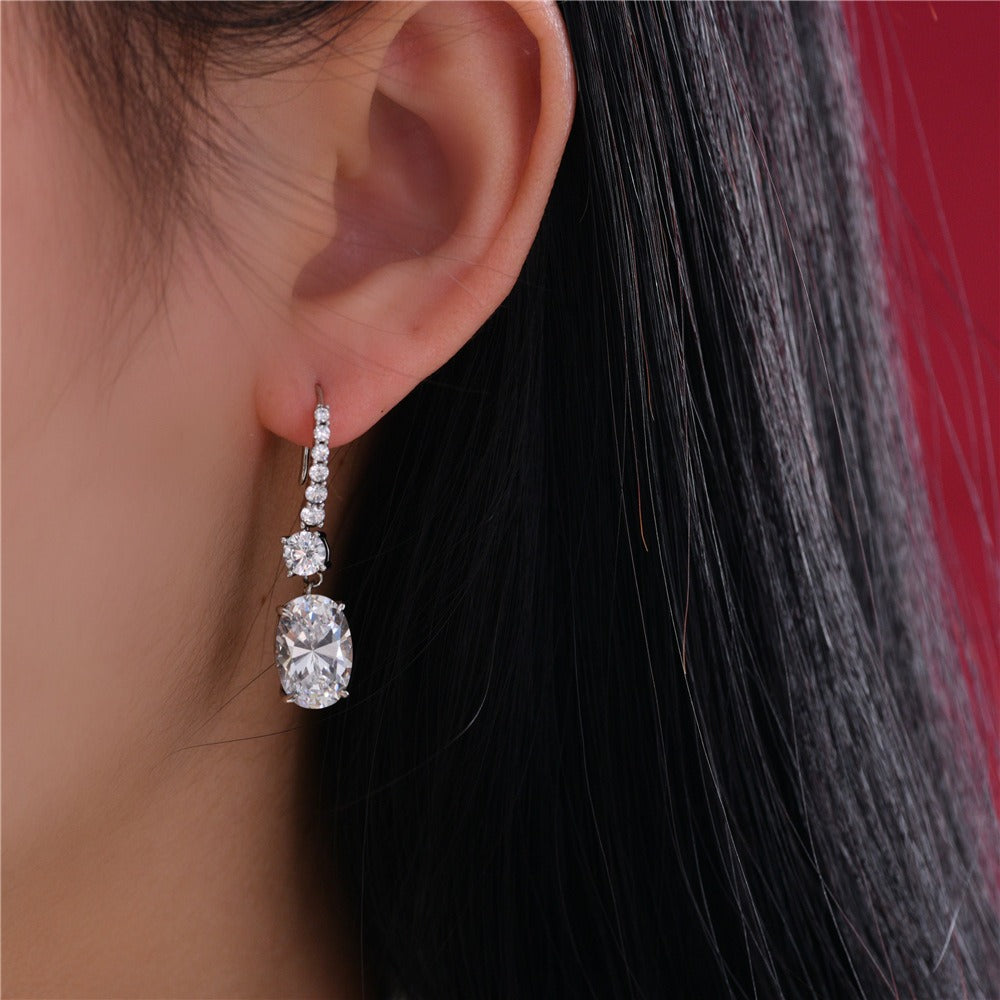 OliyaDesign 8*12 Oval-Shaped, Pointed Bottom, 3-Carat 925 Sterling Silver Ear Hooks