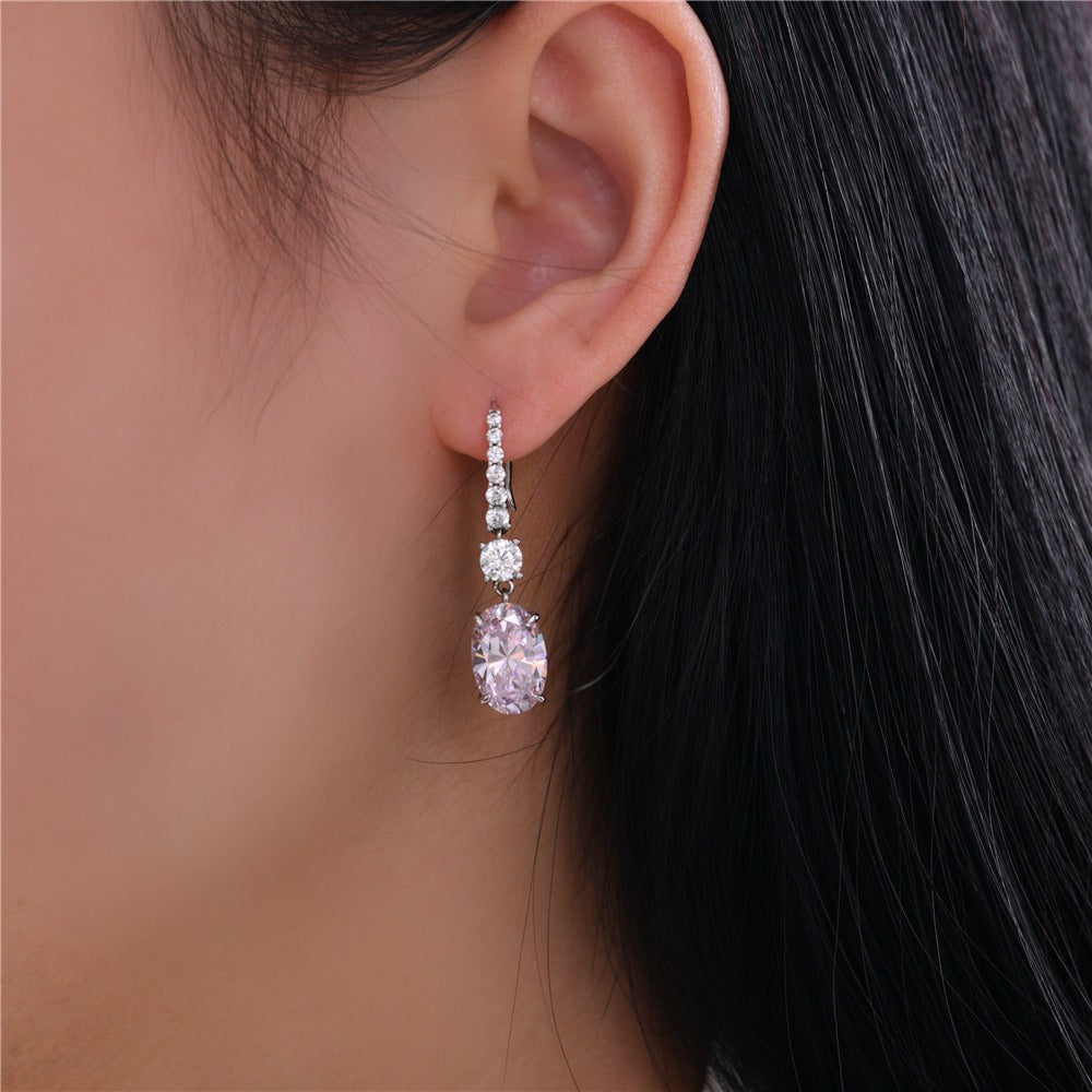 OliyaDesign 8*12 Oval-Shaped, Pointed Bottom, 3-Carat 925 Sterling Silver Ear Hooks