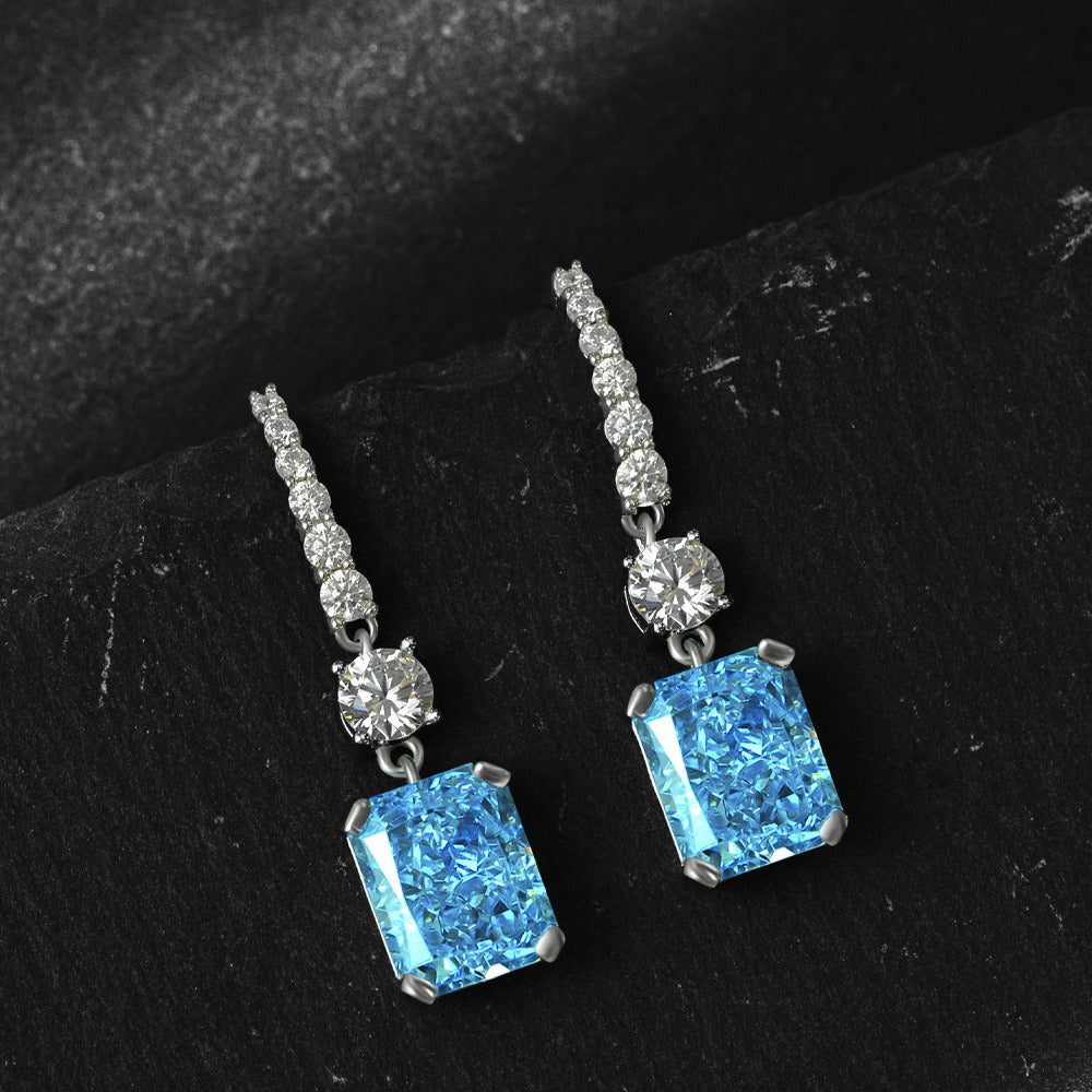 OliyaDesign 4Ct Yellow Rectangular 8*10 Ice-Cut High-Carbon Diamond Earrings