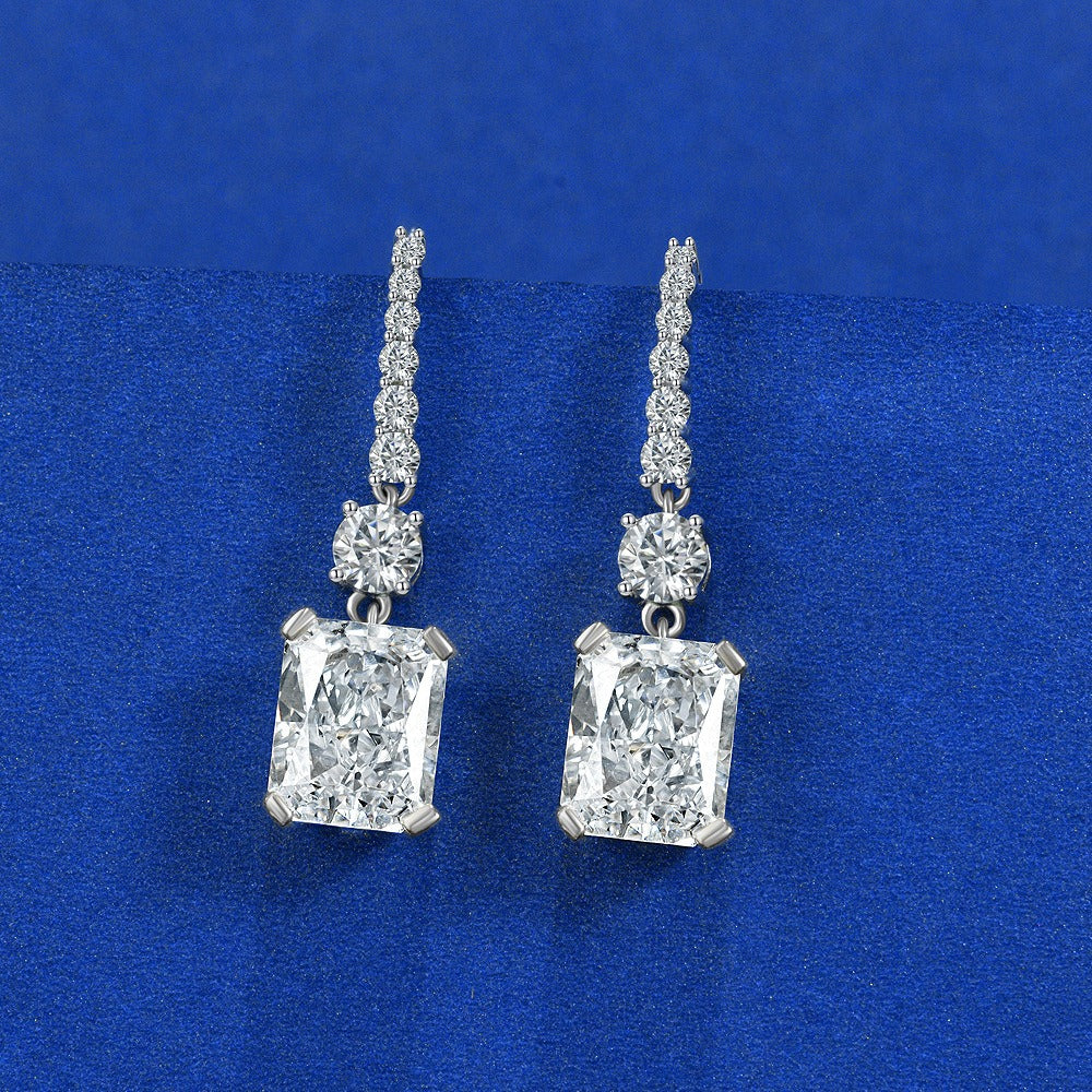OliyaDesign 4Ct Yellow Rectangular 8*10 Ice-Cut High-Carbon Diamond Earrings