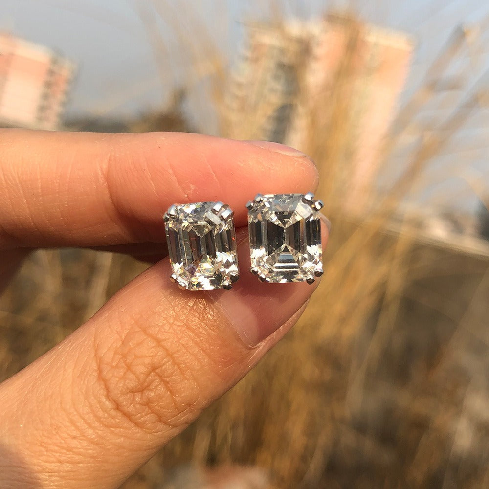 OliyaDesign 4Ct Aspergillus-Cut Rectangular Pagoda Earrings, 8*10 High-Carbon Diamonds, 925 Silver, G Color.