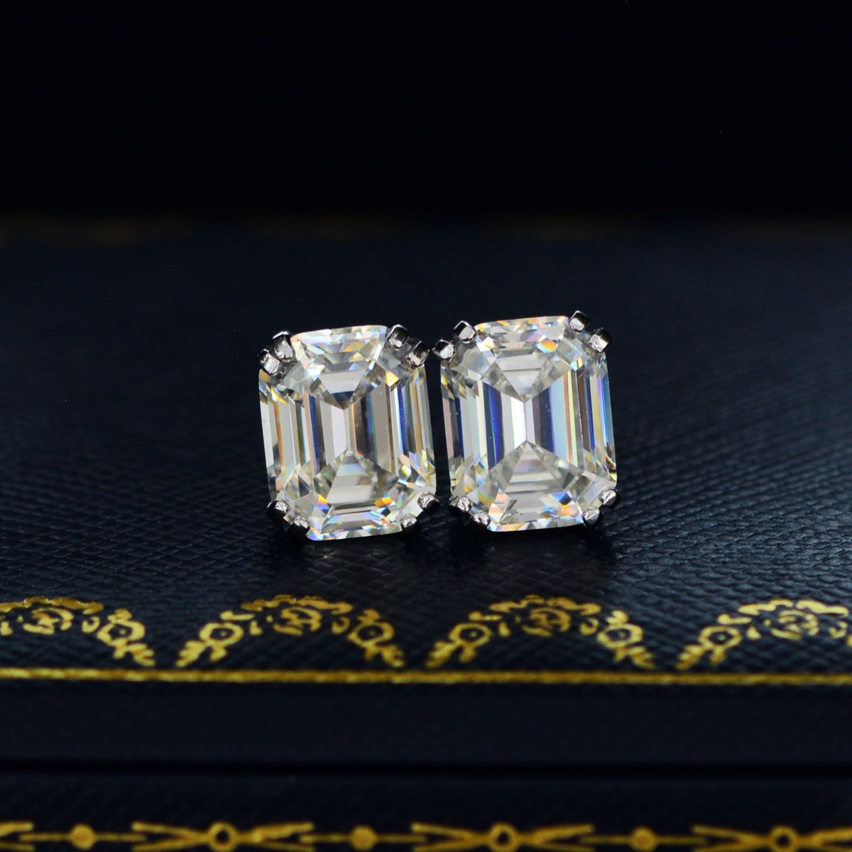 OliyaDesign 4Ct Aspergillus-Cut Rectangular Pagoda Earrings, 8*10 High-Carbon Diamonds, 925 Silver, G Color.