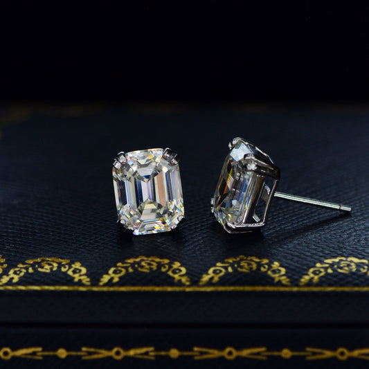 OliyaDesign 4Ct Aspergillus-Cut Rectangular Pagoda Earrings, 8*10 High-Carbon Diamonds, 925 Silver, G Color.