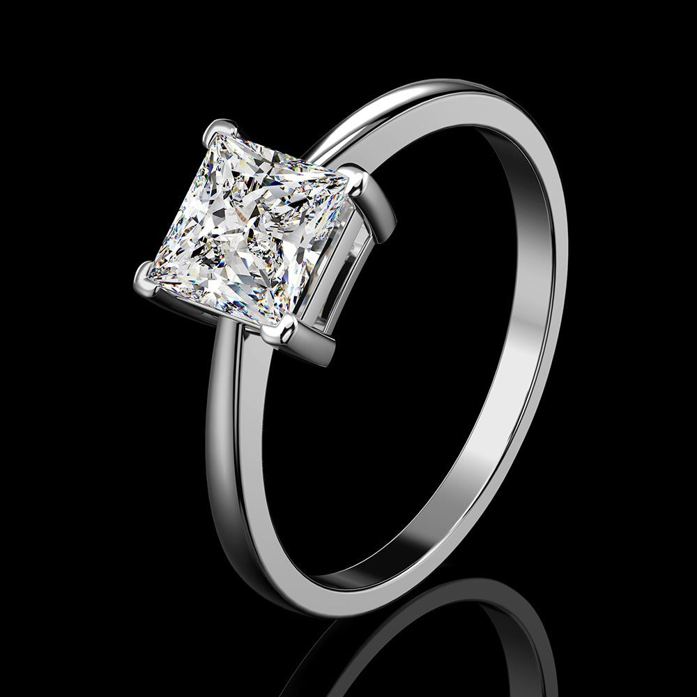 OliyaDesign 6*6 Princess Cut 1.5 Carat High-Carbon Diamond Ring