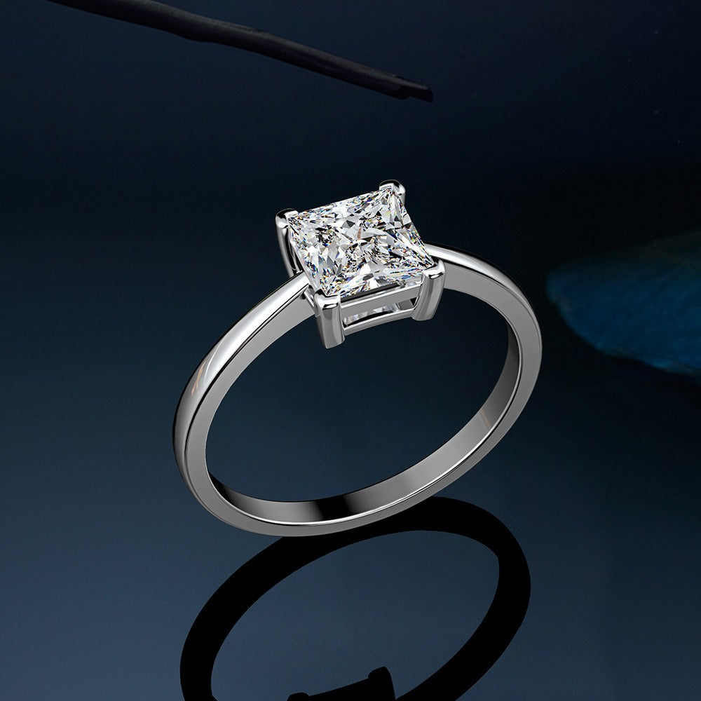 OliyaDesign 6*6 Princess Cut 1.5 Carat High-Carbon Diamond Ring