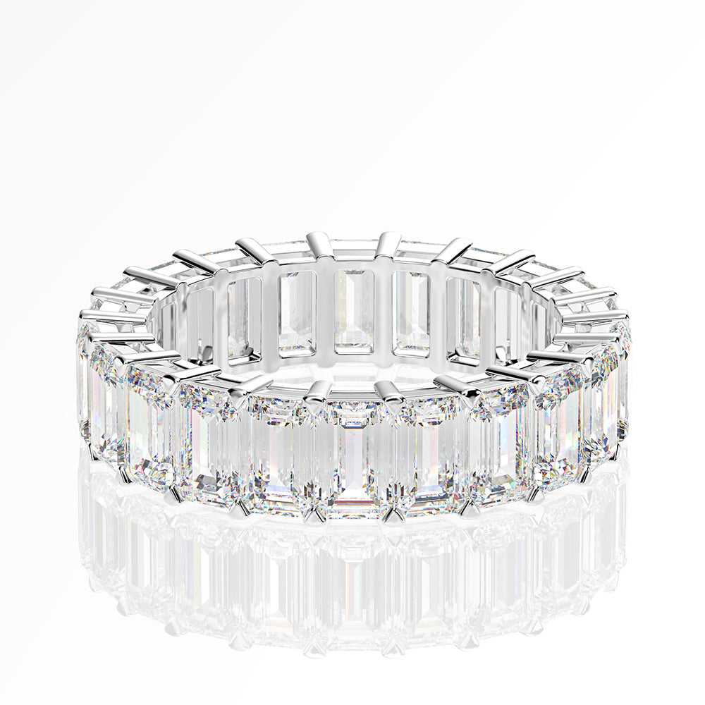 OliyaDesign S925 Stylish And Versatile 25-Point Rectangular 3*5 Cubic Zirconia Ringsterling Silver 4-Carat Rectangular 8*10 Diamond Ring