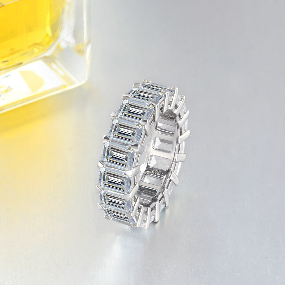 OliyaDesign S925 Stylish And Versatile 25-Point Rectangular 3*5 Cubic Zirconia Ringsterling Silver 4-Carat Rectangular 8*10 Diamond Ring