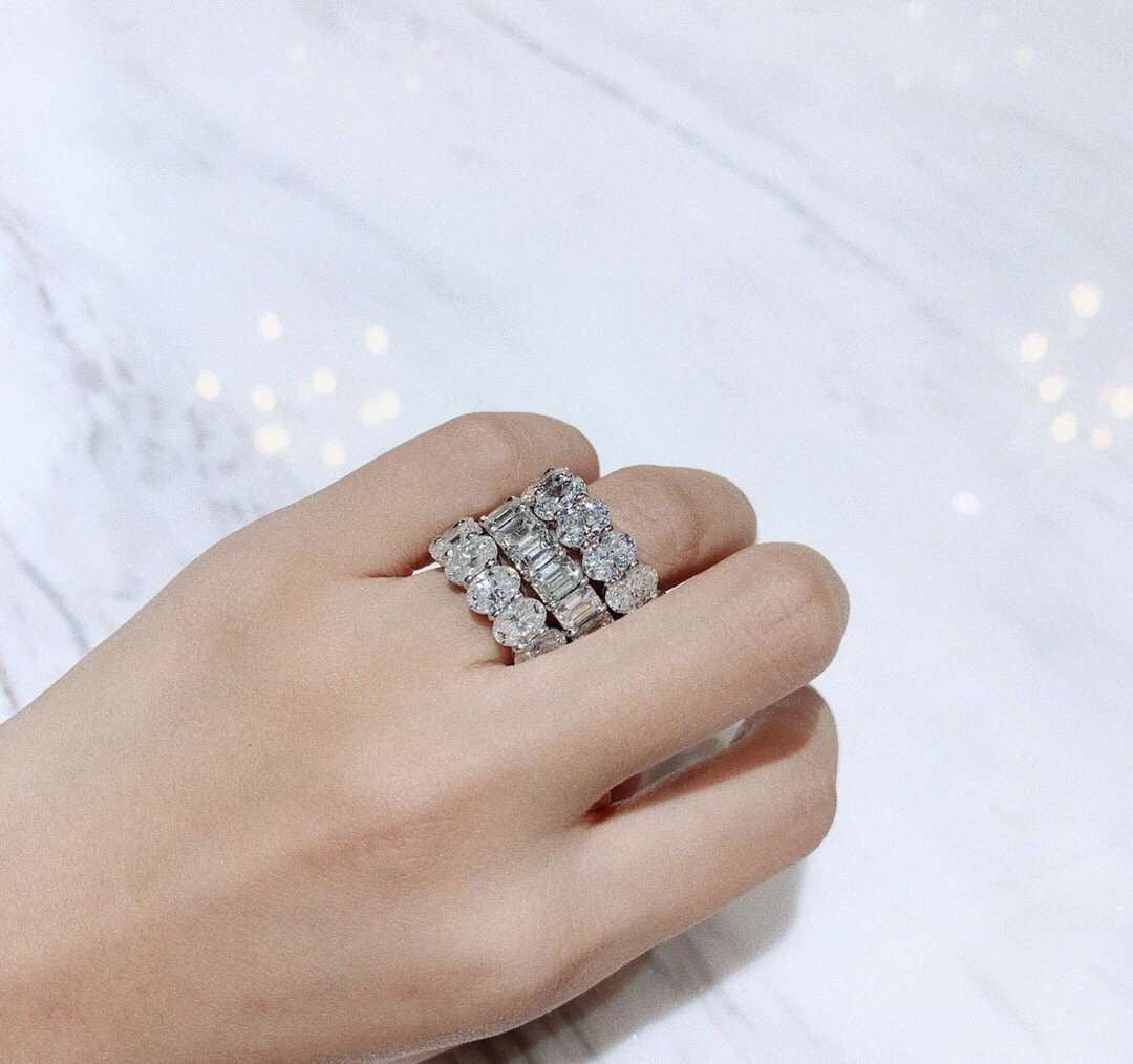 OliyaDesign S925 Stylish And Versatile 25-Point Rectangular 3*5 Cubic Zirconia Ringsterling Silver 4-Carat Rectangular 8*10 Diamond Ring