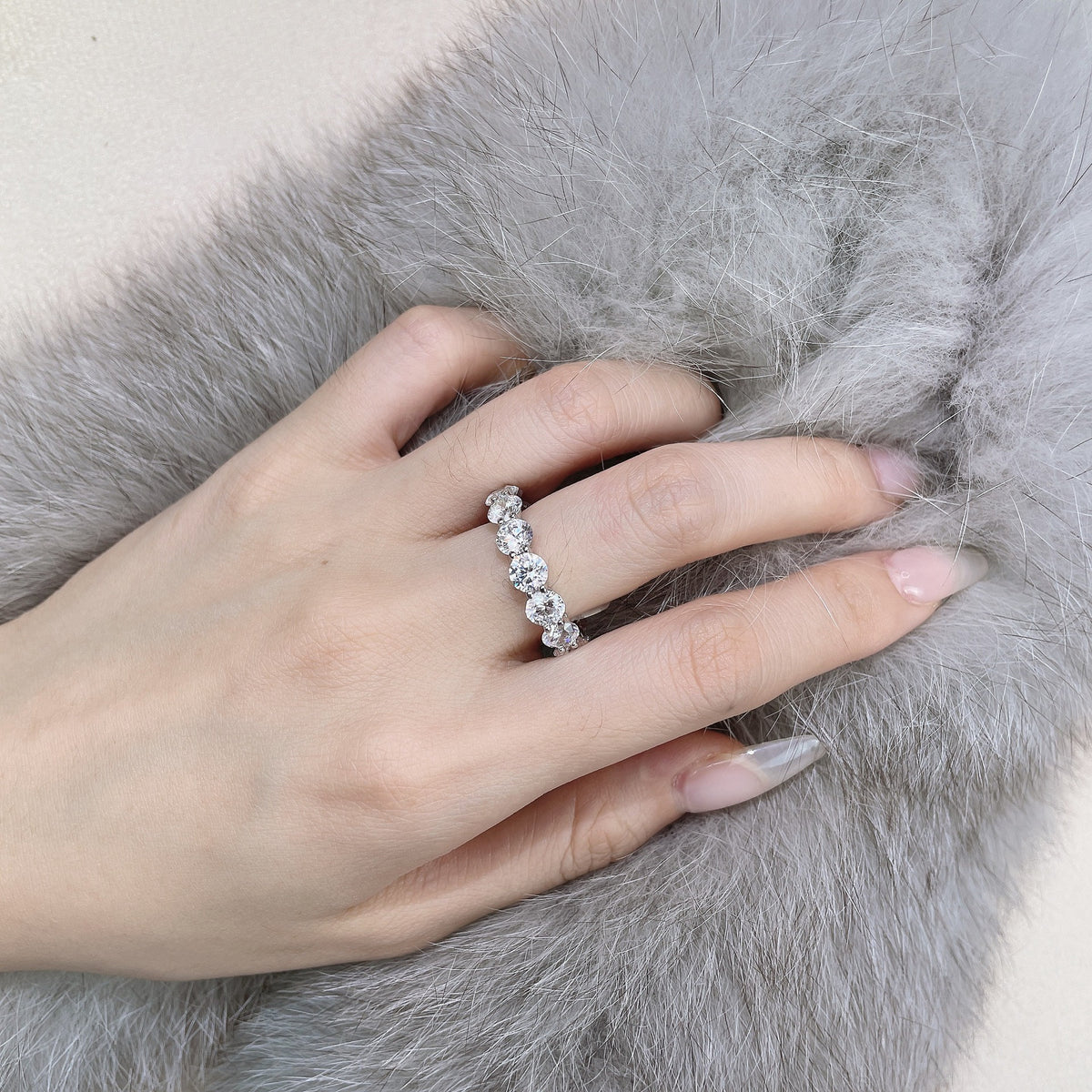 OliyaDesign Round 5Mm Band Ring, 925 Sterling Silver, 0.5Ct, Women'S Ring