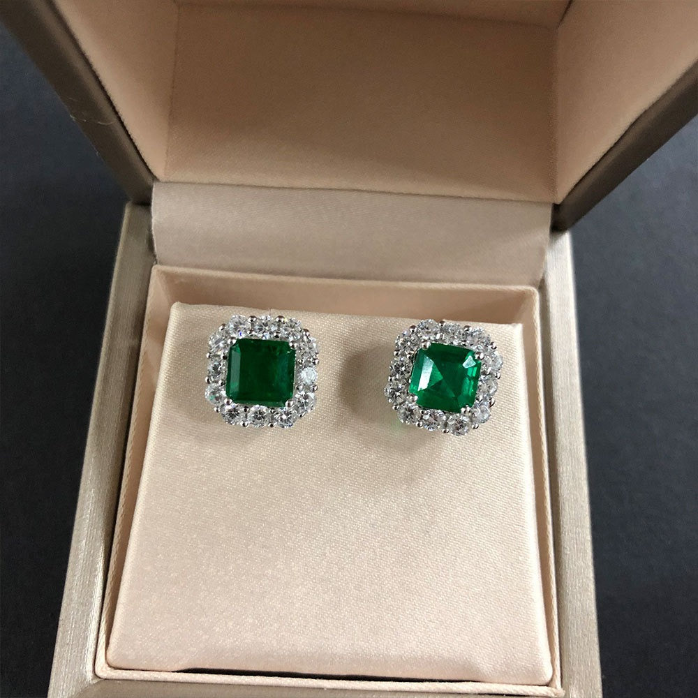 OliyaDesign 2-Carat Synthetic Emerald Vintage Square 7X7 Stud Earrings