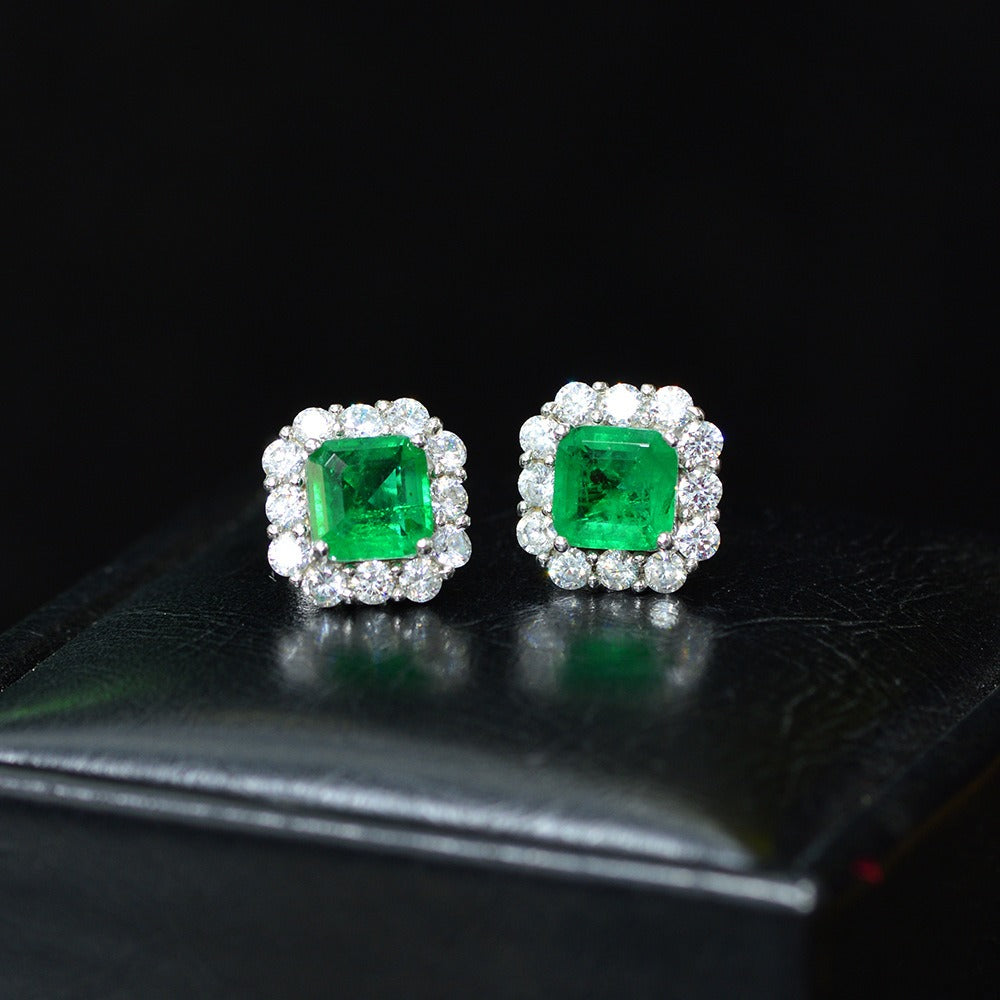 OliyaDesign 2-Carat Synthetic Emerald Vintage Square 7*7 Stud Earrings