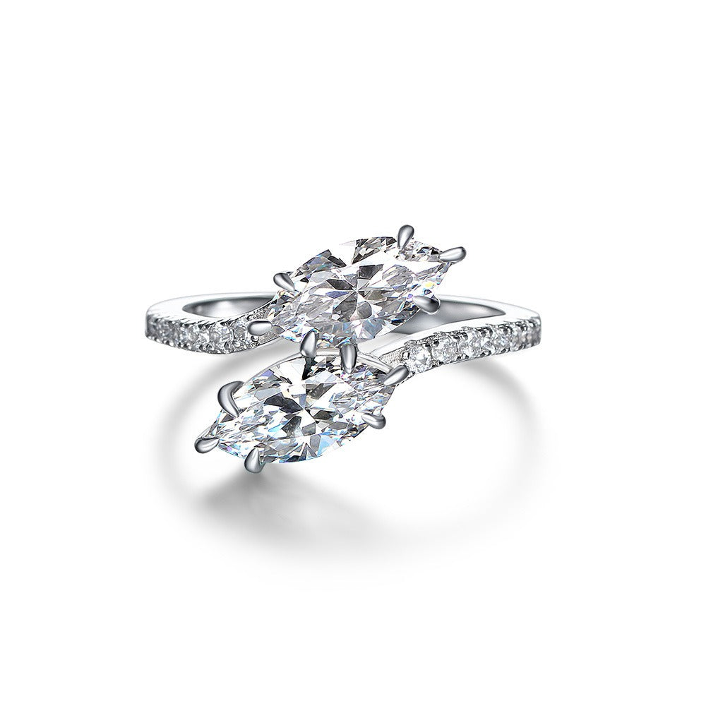 OliyaDesign S925 Sterling Silver Imitation 5*10 Marquise Cut 0.75 Carat Ring
