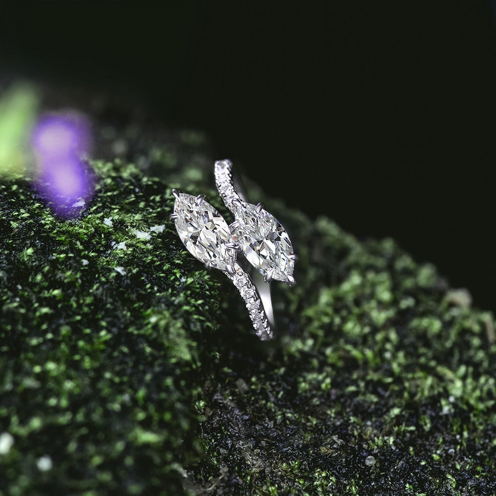 OliyaDesign S925 Sterling Silver Imitation 5*10 Marquise Cut 0.75 Carat Ring
