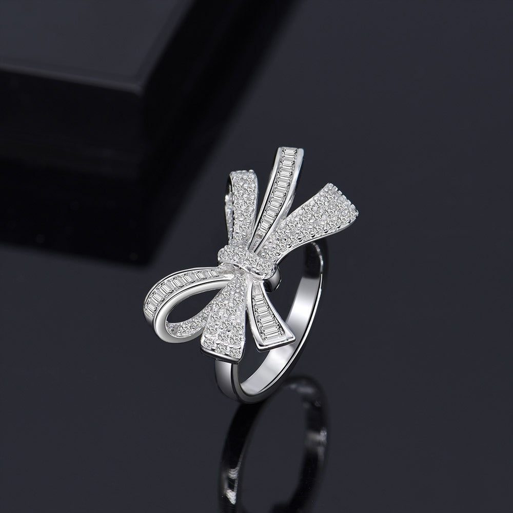 OliyaDesign White Silver Bow Ring