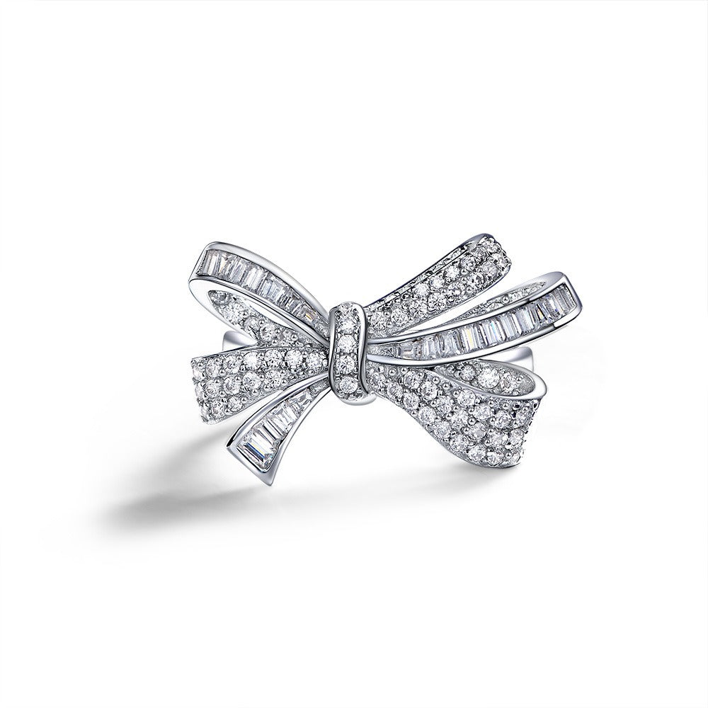 OliyaDesign White Silver Bow Ring
