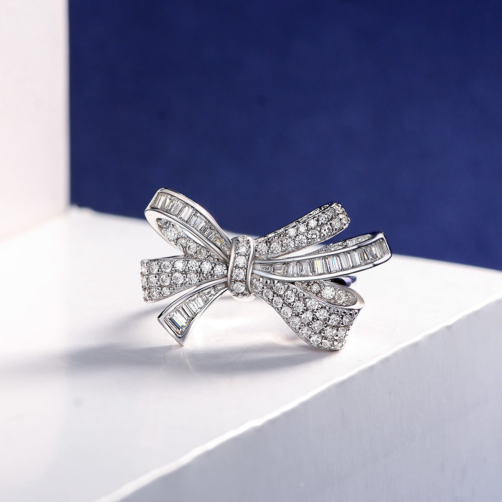 OliyaDesign White Silver Bow Ring