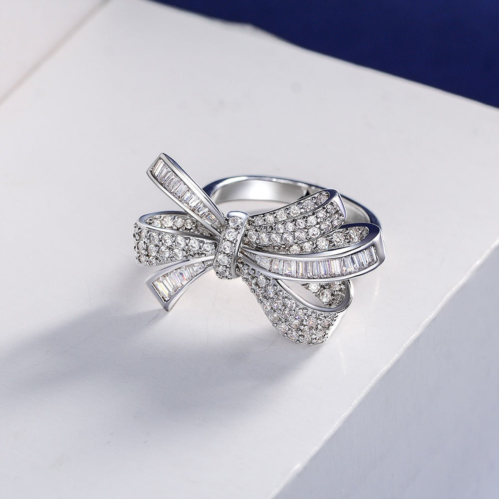 OliyaDesign White Silver Bow Ring