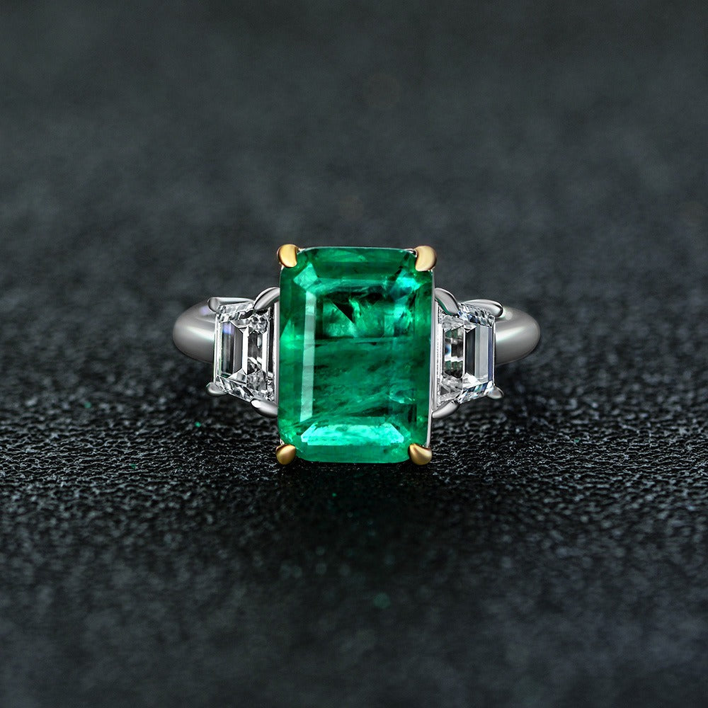 OliyaDesign New S925 Sterling Silver 8Ct Rectangular 10*14 Synthetic Emerald Ring
