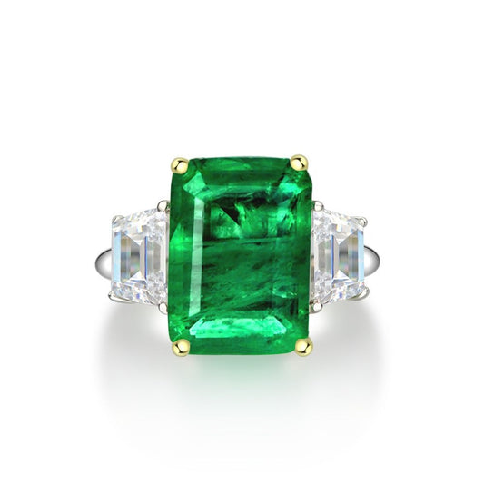 OliyaDesign New S925 Sterling Silver 8Ct Rectangular 10*14 Synthetic Emerald Ring