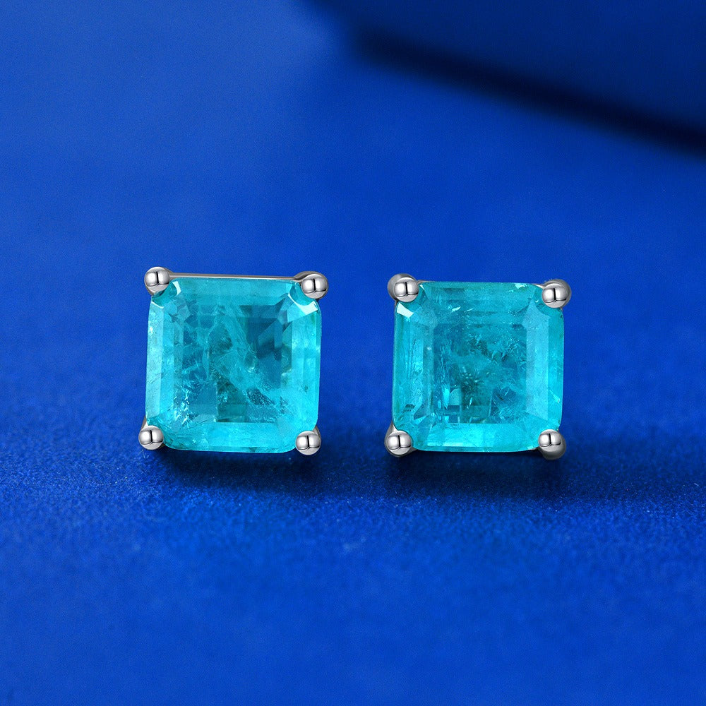 OliyaDesign Hot-Selling 2-Carat Pagoda-Shaped 7*7 Synthetic Paraiba Earrings