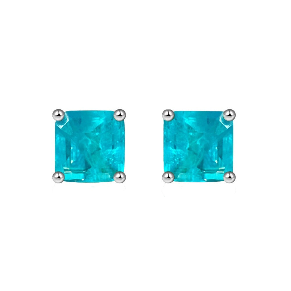 OliyaDesign Hot-Selling 2-Carat Pagoda-Shaped 7*7 Synthetic Paraiba Earrings