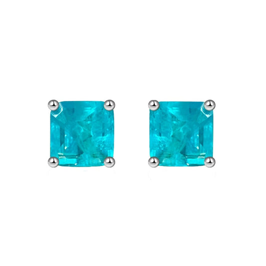 OliyaDesign Hot-Selling 2-Carat Pagoda-Shaped 7*7 Synthetic Paraiba Earrings