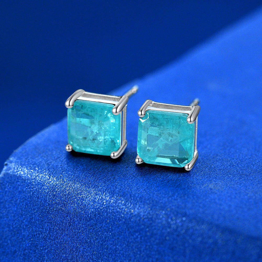 OliyaDesign Hot-Selling 2-Carat Pagoda-Shaped 7*7 Synthetic Paraiba Earrings