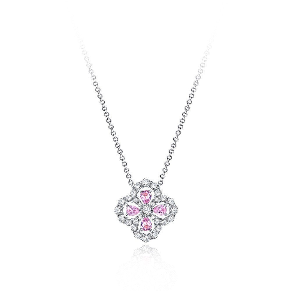 OliyaDesign 2.5*4 Teardrop-Shaped 0.2Ct Four-Leaf Clover Necklace