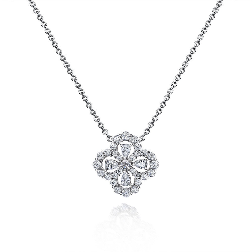OliyaDesign 2.5*4 Teardrop-Shaped 0.2Ct Four-Leaf Clover Necklace