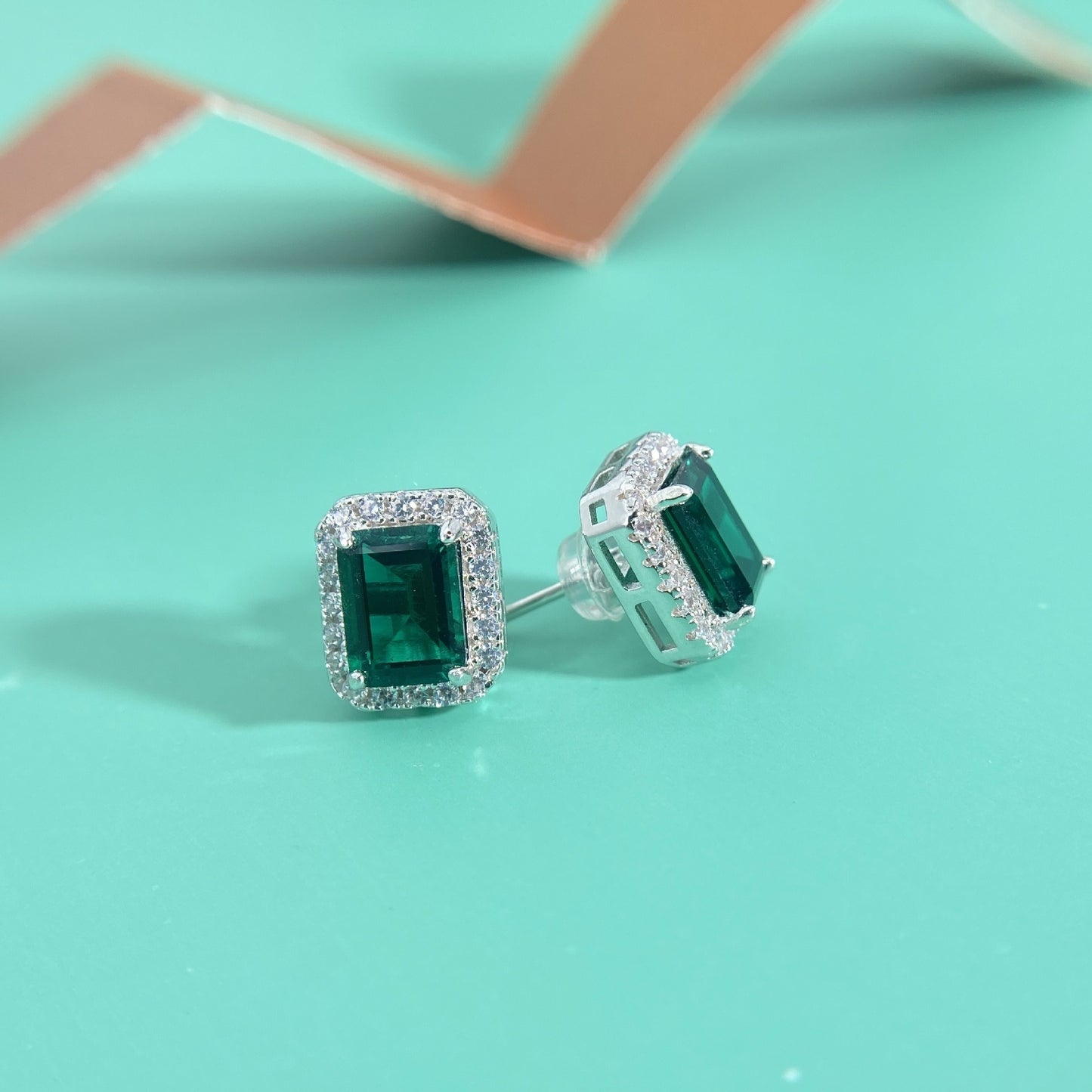 OliyaDesign 2Ct Zambian Cultured Emerald, 6*8Mm S925 Silver Earrings