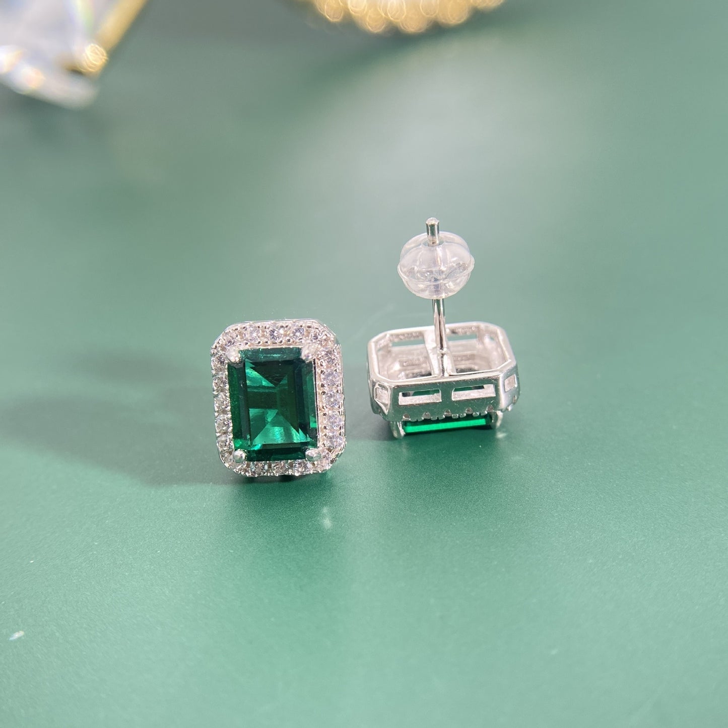 OliyaDesign 2Ct Zambian Cultured Emerald, 6*8Mm S925 Silver Earrings