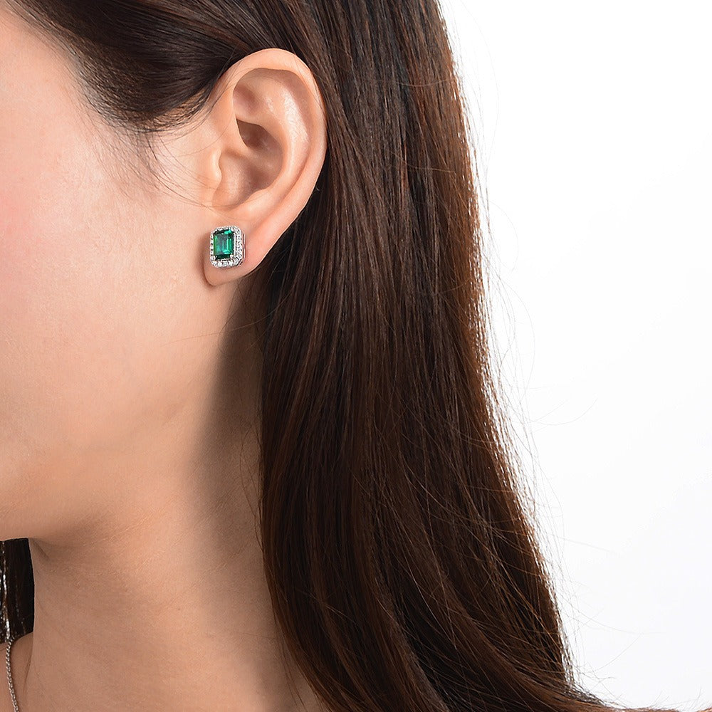 OliyaDesign 2Ct Zambian Cultured Emerald, 6*8Mm S925 Silver Earrings
