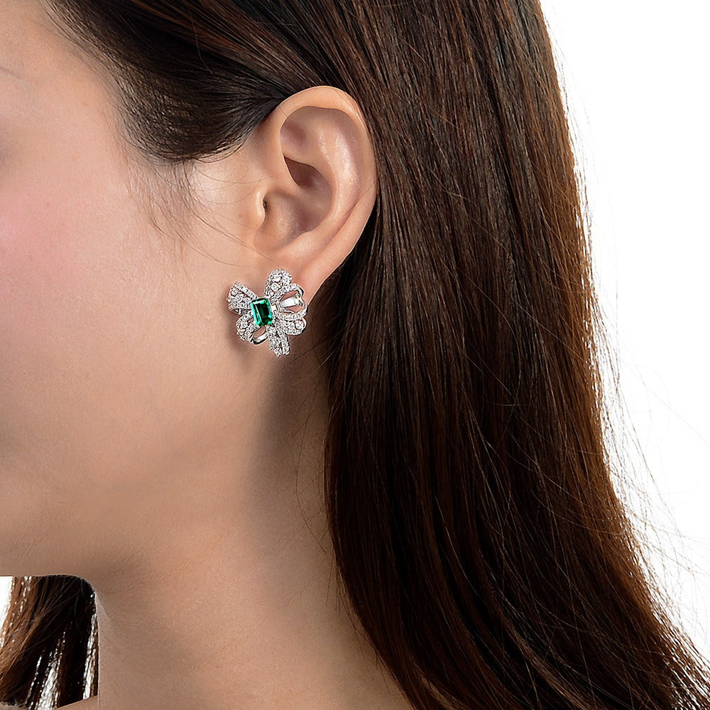 OliyaDesign 1Ct Zambian-Colored Lab-Grown Emerald 5*7Mm S925 Sterling Silver Butterfly Earrings