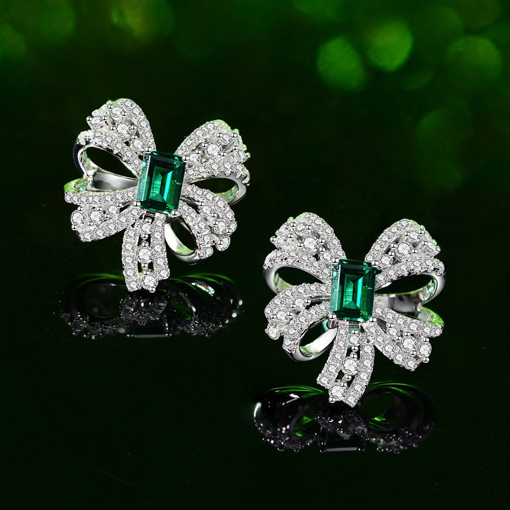 OliyaDesign 1Ct Zambian-Colored Lab-Grown Emerald 5*7Mm S925 Sterling Silver Butterfly Earrings