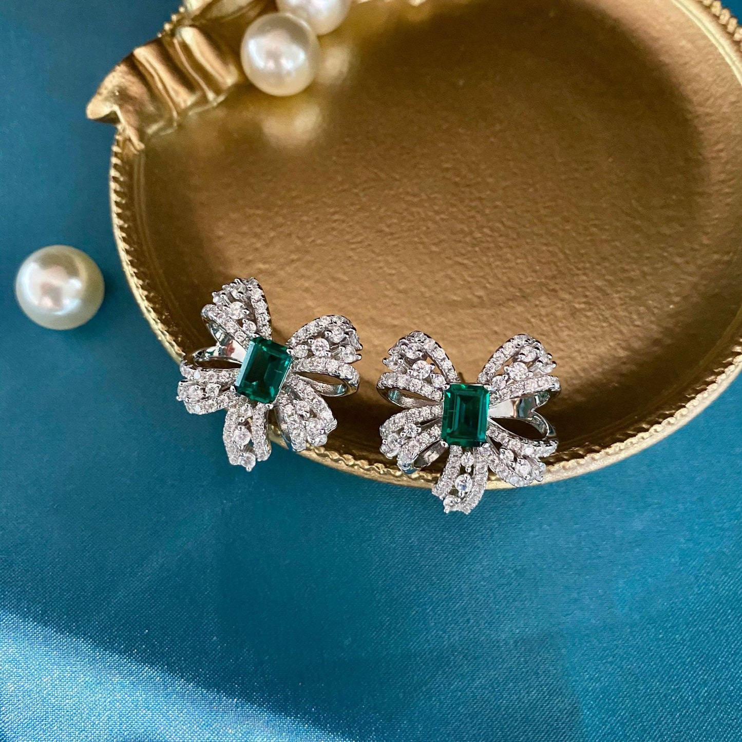 OliyaDesign 1Ct Zambian-Colored Lab-Grown Emerald 5*7Mm S925 Sterling Silver Butterfly Earrings