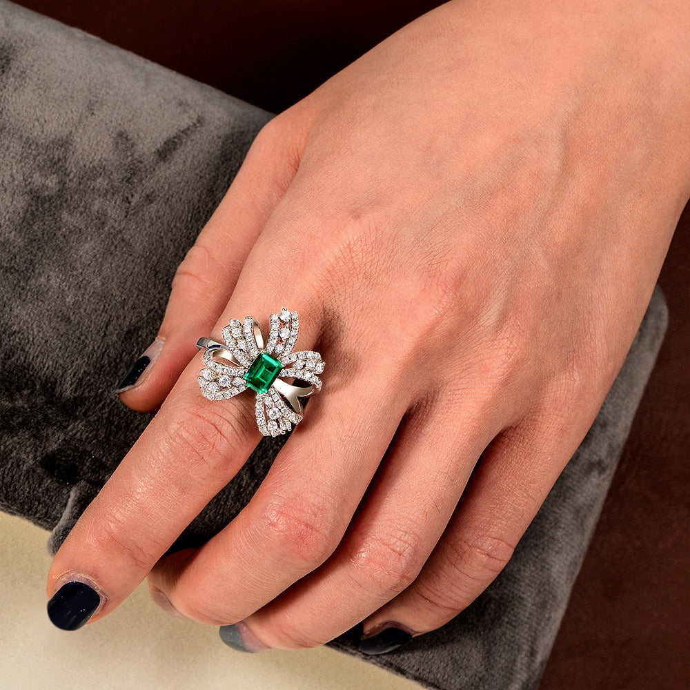 OliyaDesign 1Ct Rectangular 5*7 Lab-Grown Emerald Ring