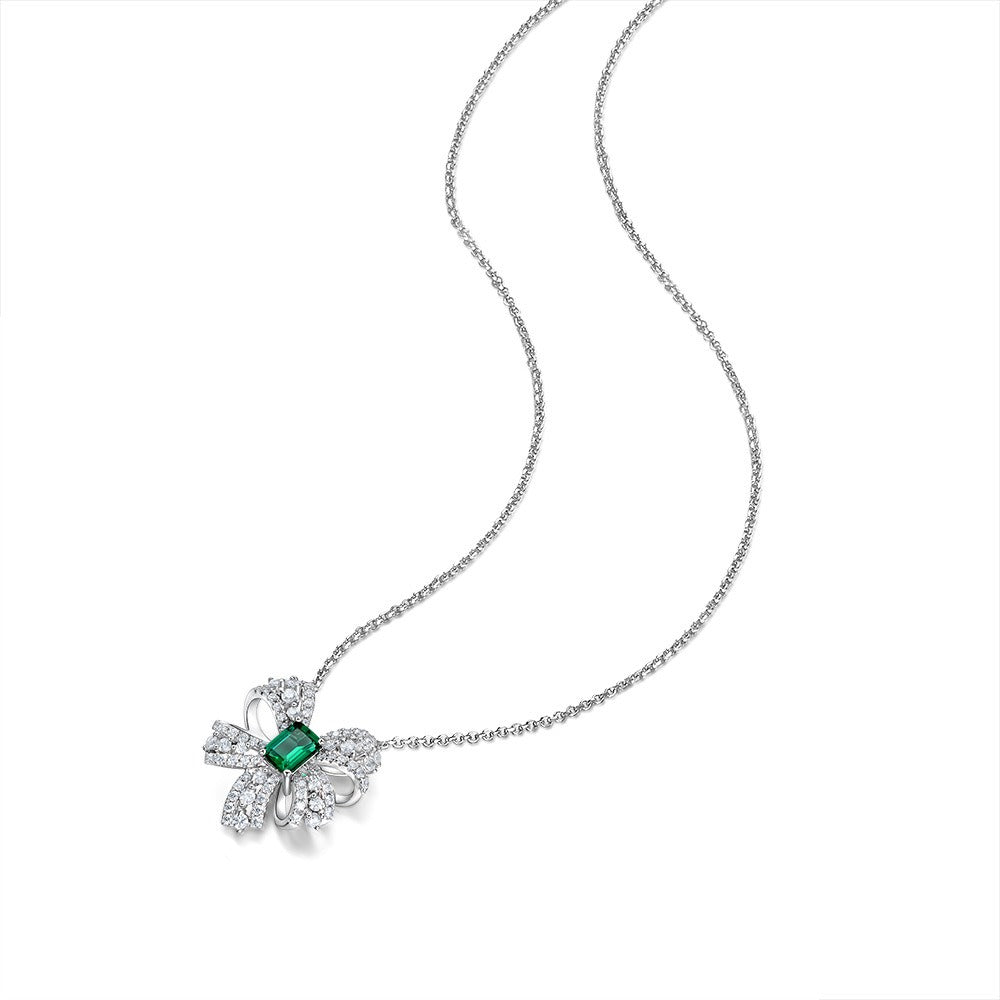 OliyaDesign 1.5Ct Rectangular 5*7 Zambian Cultured Emerald 925 Silver Butterfly Necklace