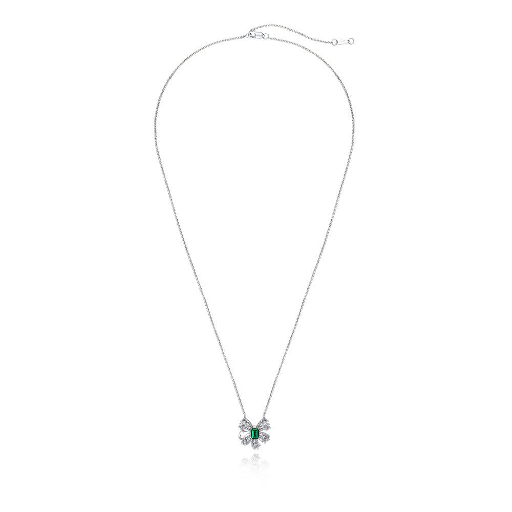 OliyaDesign 1.5Ct Rectangular 5*7 Zambian Cultured Emerald 925 Silver Butterfly Necklace