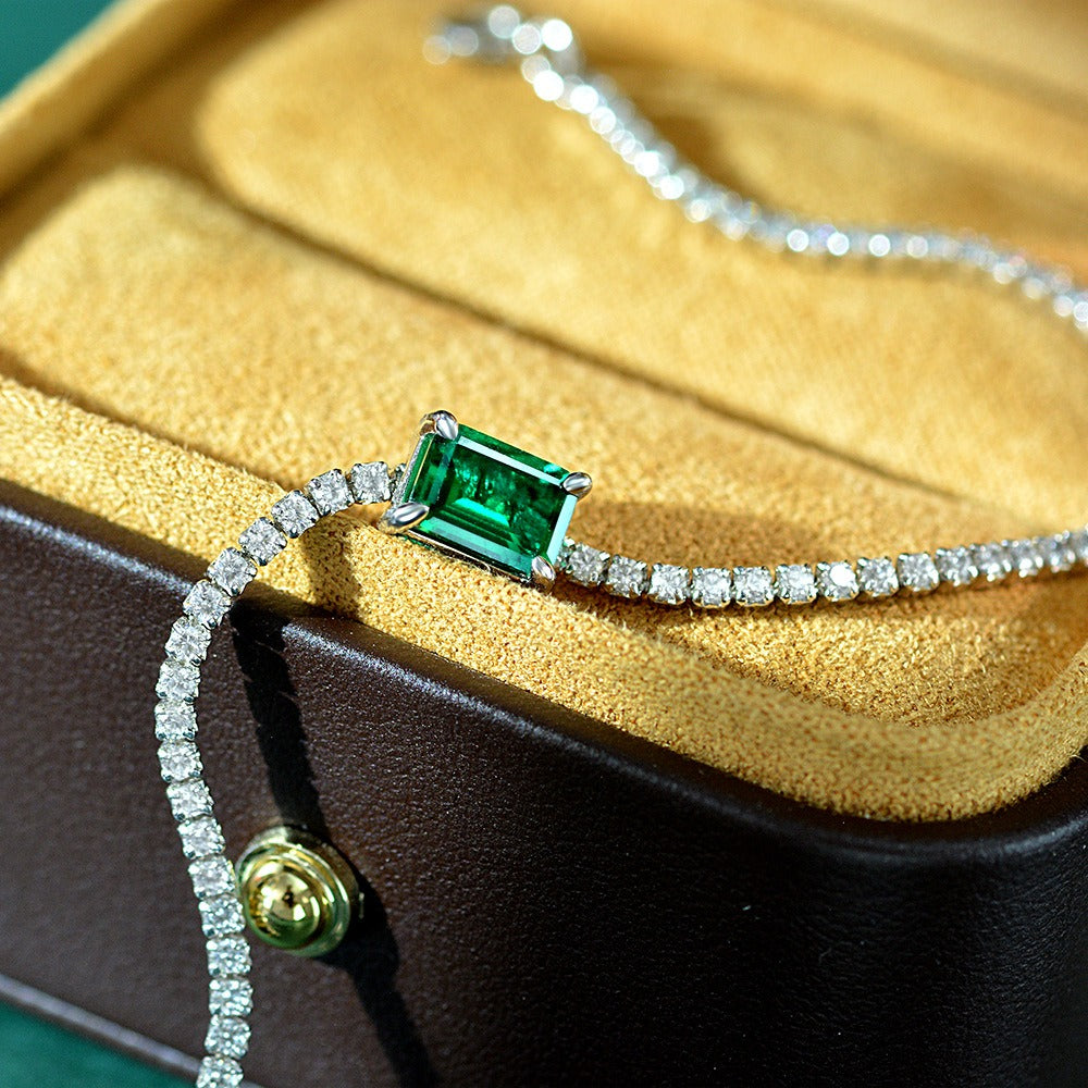 OliyaDesign 1.25Ct Lab-Grown Emerald 925 Sterling Silver 5*7 Vintage Bracelet